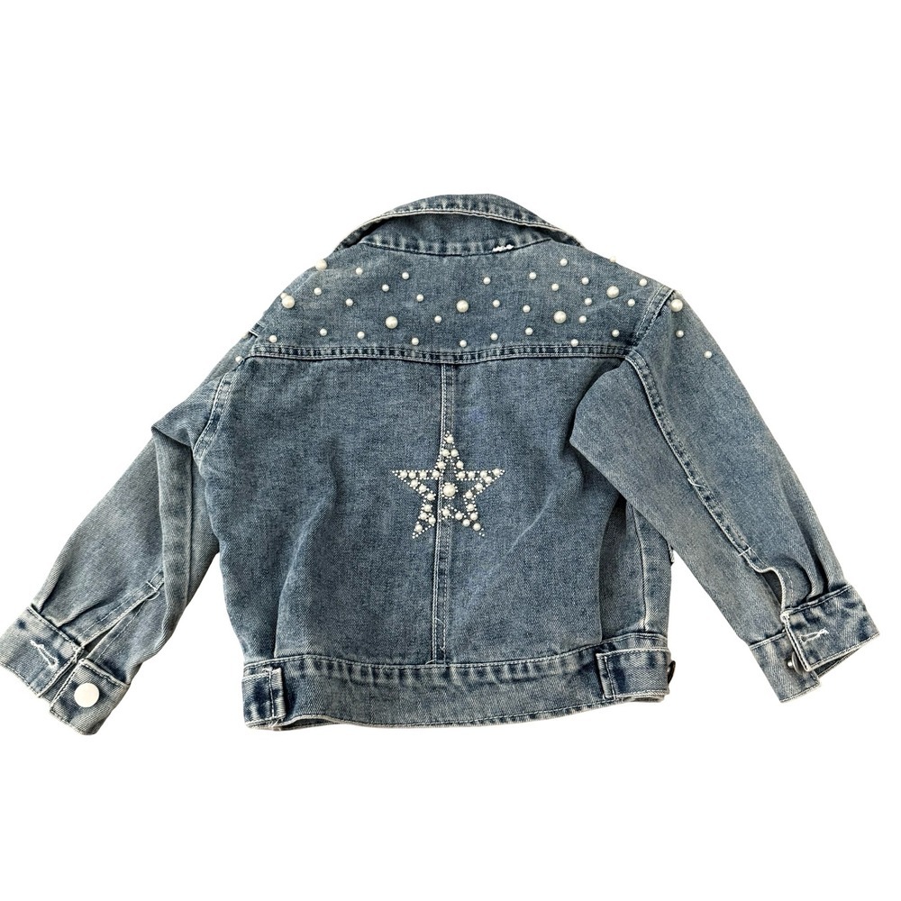 Denim Jacket Blue Pearl Star Embellished Kids Size 100 - Picture 4 of 7